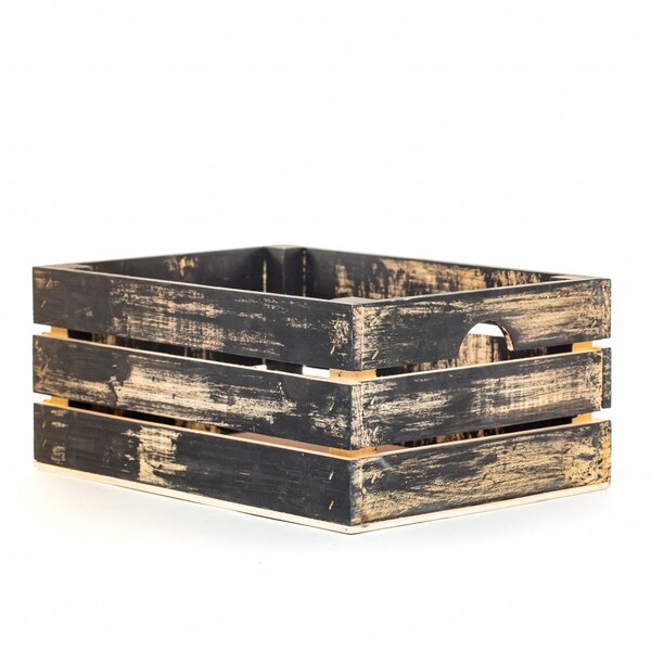 Homeroots 12" Organic Black and Natural Distressed Wood Stacking Milk Crate 471945 - main