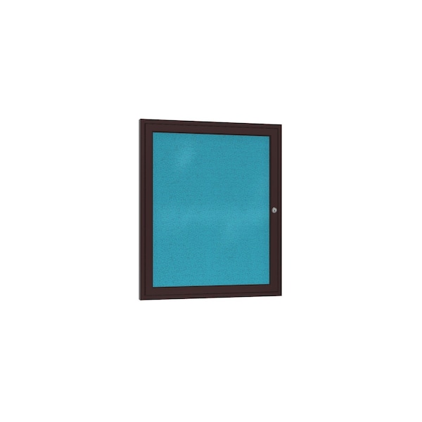 Ghent 1 Door Enclosed Fabric Bulletin Board, Bronze Aluminum Frame, 3'H x 2'W, Teal PB13624F-97 - main