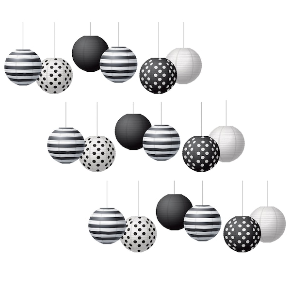Teacher Created Resources Black & White 8'' Hanging Paper Lanterns, 6-Piece Set, 3PK 77488 - main