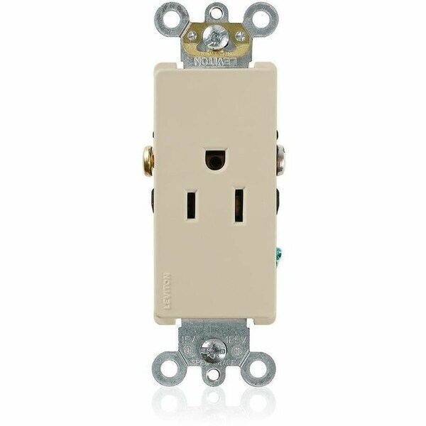 Leviton Straight Blade Receptacle, 5-15R, 15 A, 125V AC, 2 Pole, 3 Wire, Flush Mount, Self-Grounded 16241-I - main