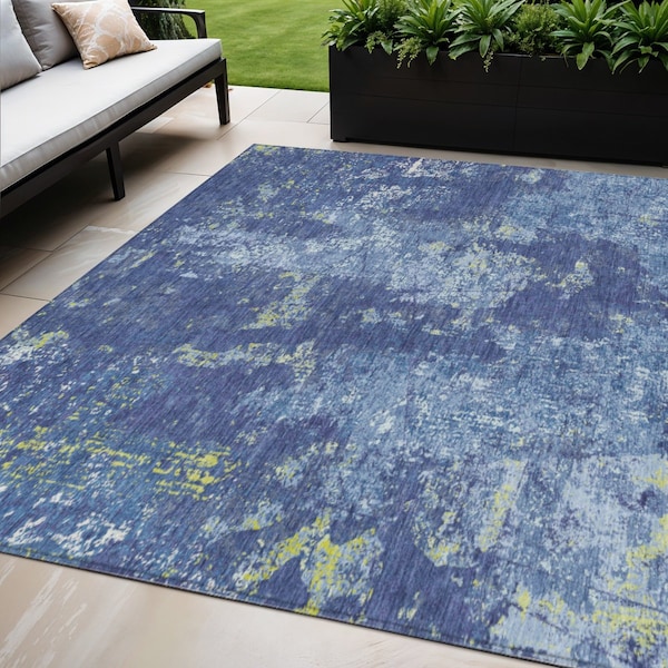 Homeroots 5' X 8' Navy Blue And Denim Blue Abstract Washable Indoor Outdoor Area Rug 610409 - main