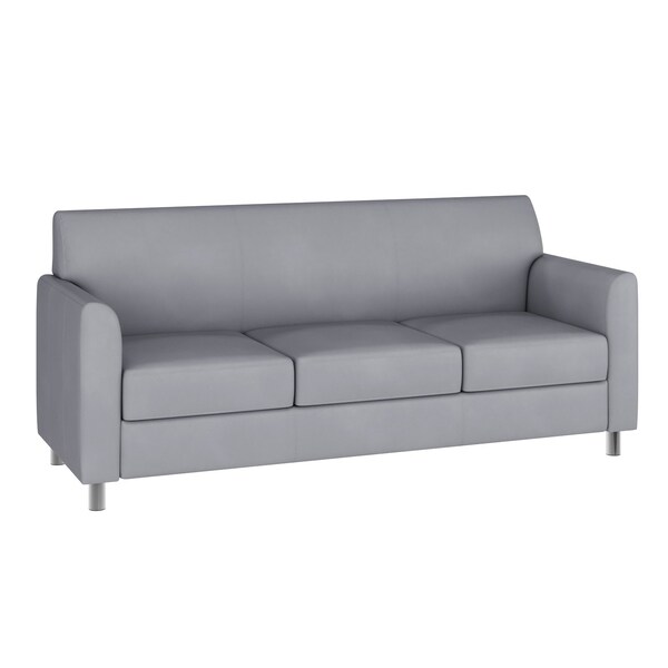 Flash Furniture HERCULES Diplomat Gray LeatherSoft Sofa with Clean Line-Stitched Frame and Chrome Legs BT-827-3-GY-CHR-GG - main