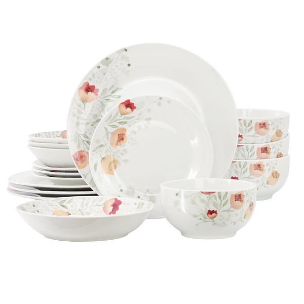 Elama Poppy 16 Piece Porcelain Double Bowl Dinnerware Set, Service for 4 750123746M - main