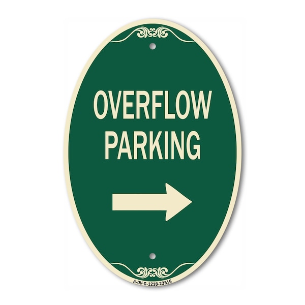 Signmission Overflow Parking with Right Arrow, 12 Inch X 18 Inch Architectural Oval, Heavy Gauge Aluminum A-OV-G-1218-23515 - main