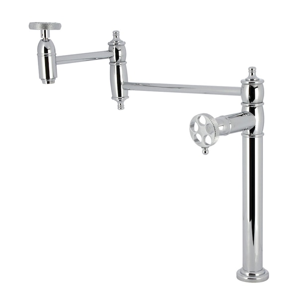 Kingston Brass Deck Mount Pot Filler Faucet with Knurled Handle, Polished Chrome KS3701RKX - main