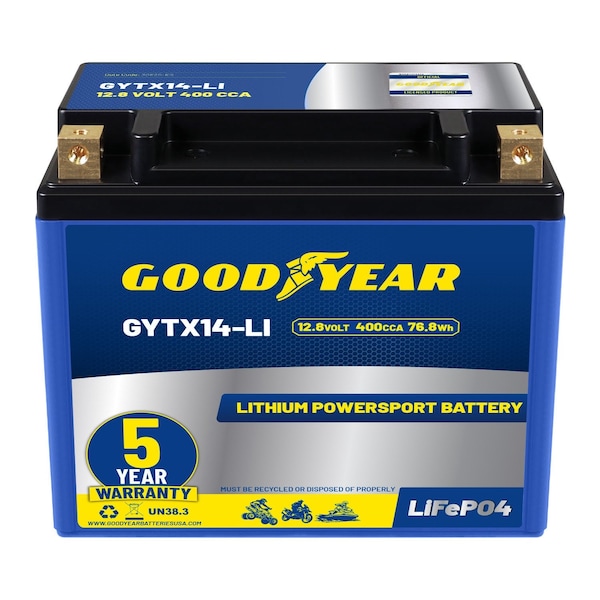 Goodyear GYTX14-LI Lithium LiFePO4 12.8V 400CCA Rechargeable High Performance Powersport Battery GY4148423 - main