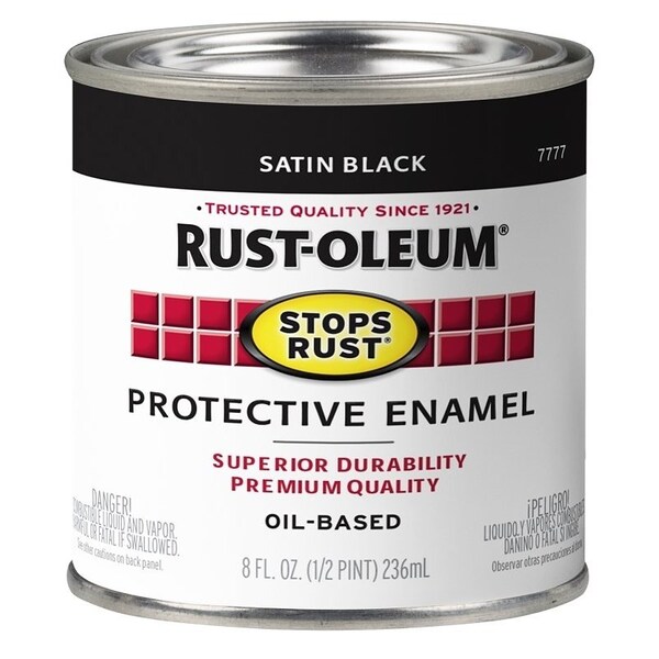 Rust-Oleum Stops Rust Enamel Paint, Oil, Satin, Black, 0.5 pt, Can 7777730 - main
