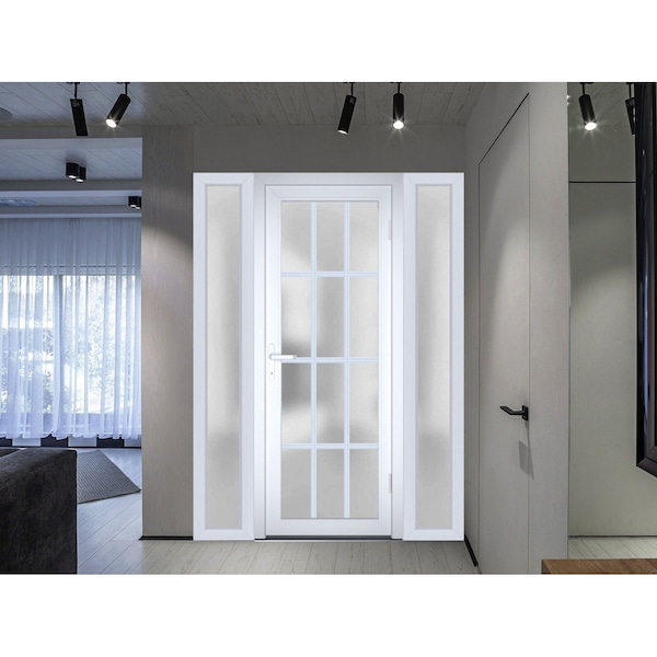 Vdomdoors Front Exterior Prehung FiberGlass Door Frosted Glass / Manux 8312 White Silk / 2 Sidelight Exterior MANUX8312EXD-WS-W12+36+12 x H80-LH - main