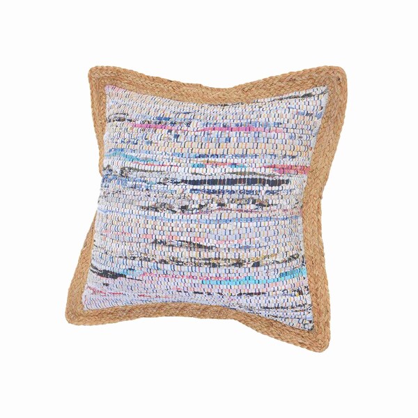 Homeroots Set of Two 20" Aqua Ivory And Natural Striped Cotton And Jute Throw Pillows with Texture, 2PK 588356 - main