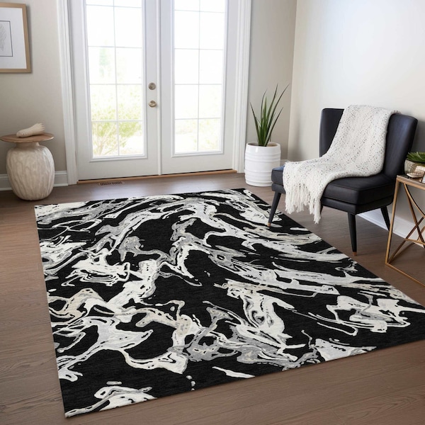 Homeroots 10' X 14' Black And Gray Abstract Washable Indoor Outdoor Area Rug 600071 - main