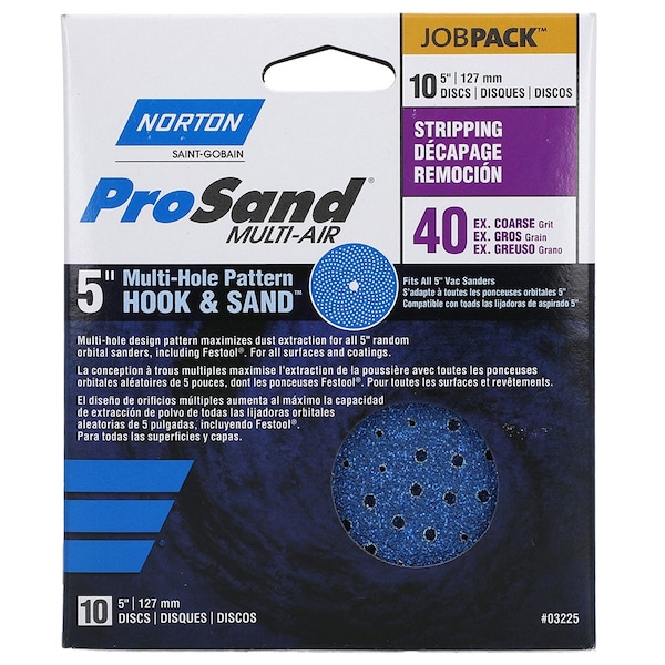 Norton Co. 5" Norton 03225 ProSand Multi-Hole Hook & Sand Vacuum Discs, 40-Grit, Extra-Coarse, 10-Pack 10114 - main