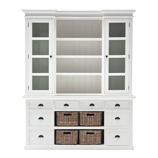 Homeroots 87" White Wood Bookcase with Glass Doors Drawers and Baskets 397667 - main