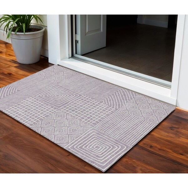 Homeroots 3' X 5' Lavender And Ivory Geometric Washable Indoor Outdoor Area Rug 600750 - main