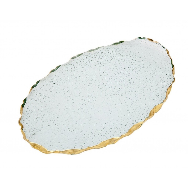Homeroots 10in Clear and Gold Oval Crystal Serving Tray 517527 - main