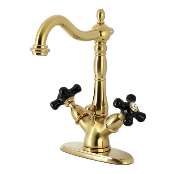 Kingston Brass Double-Handle 4" Centerset Bathroom Faucet with Brass Pop-Up, Brushed Brass KS1437PKX - main