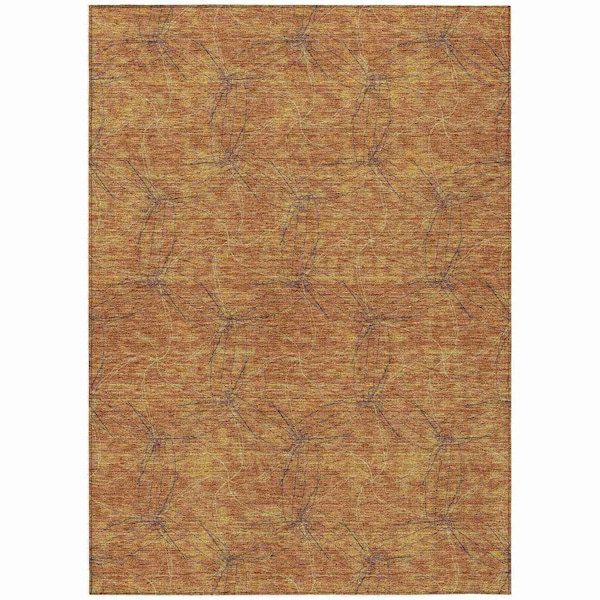 Homeroots 5' X 8' Copper And Ivory Geometric Washable Indoor Outdoor Area Rug 614066 - main