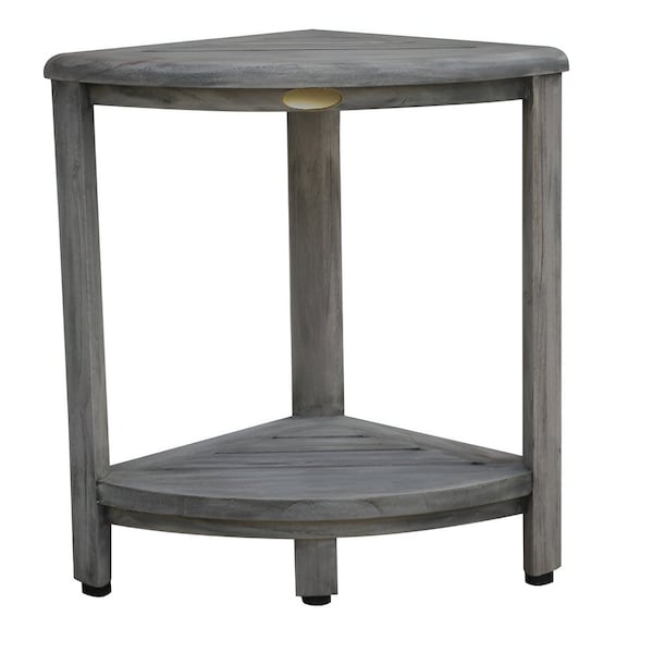 Homeroots 17" Gray Teak Corner Shower Bench With Shelf 376757 - main