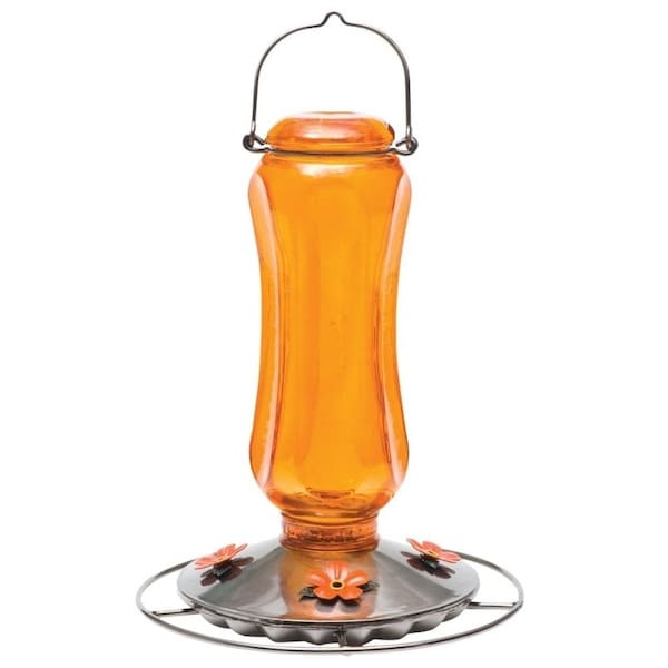 Perky-Pet Bird Feeder, Carnival Glass Vintage, 16 oz, 4-Port/Perch, Glass, Orange, 11-3/4 in H 8135-2 - main