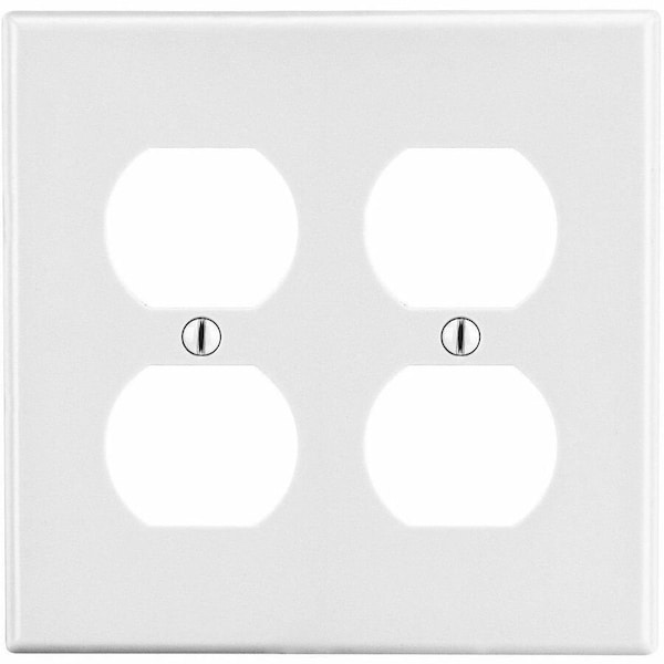 Hubbell Wiring Device-Kellems Duplex Receptacle Wall Plate, Number of Gangs: 2 Plastic, Satin Finish, White PJ82W - main