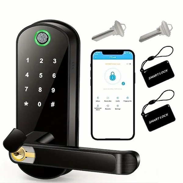Wrightmaster 5 in 1 Corded Aluminum Smart Lock Deadbolt, Keyless Entry Door Lock with Fingerprint Digital, APP C ZR-07T-BK - main