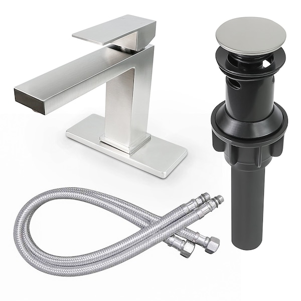 Everflow Bathroom Faucet w/ Deck Plate, 1 handle, 1 or 3 hole Stainless Brushed Nickel BFCTDRKT-N - main
