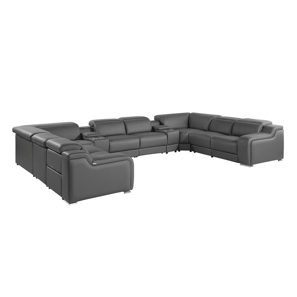Homeroots Dark Gray Italian Leather Power Reclining U Shaped Ten Piece Corner Sectional With Console 632581 - main