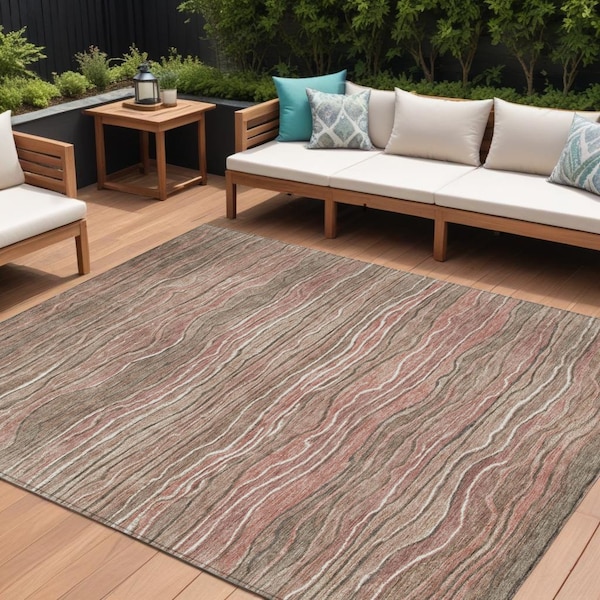 Homeroots 10' X 14' Brown And Copper Abstract Washable Indoor Outdoor Area Rug 618285 - main