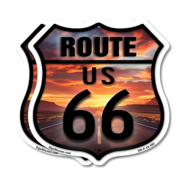 Signmission Route Us 66 Sunset, 18 inch X 18 inch, Plastic Sign, 2PK SHI-P-2PACK-18-482 - main