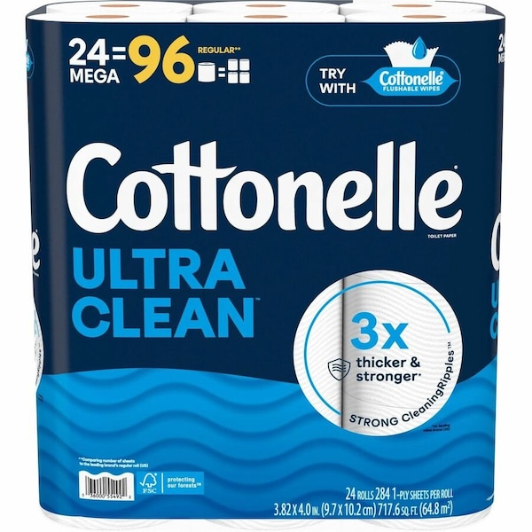 Cottonelle Kimberly-Clark Professional Ultra Clean Toilet Paper, 1 Ply, White, Paper, Fiber, 2PK 55492 - main