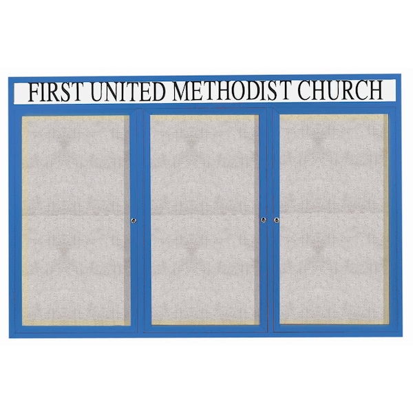 Aarco Illuminated Outdoor Enclosed Bulletin Board w/ Al Frame Header, Powder Coated Blue, 48''Hx72''W ODCC4872-3RHIB - main