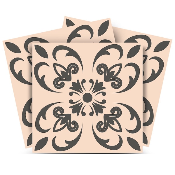 Homeroots 5" X 5" Charcoal Orchid Peel And Stick Removable Tiles 390734 - main