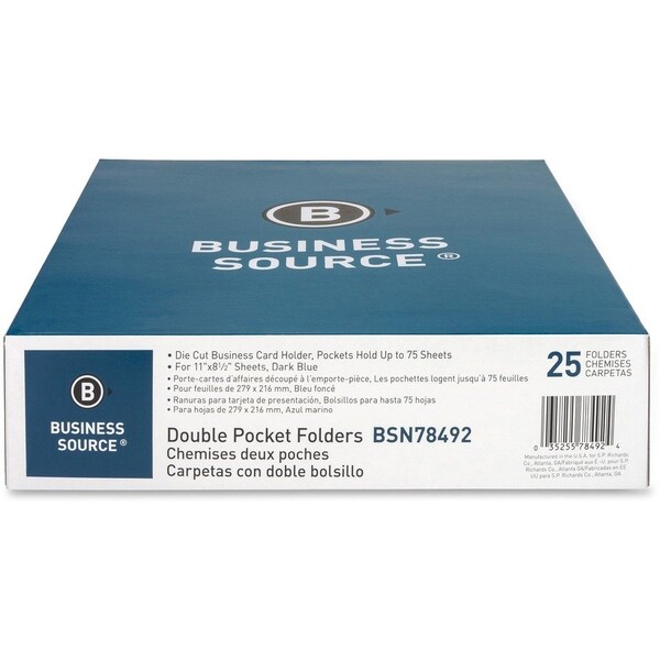 Business Source Pocket Folder, Dark Blue, Paper, PK25 BSN78492 - main