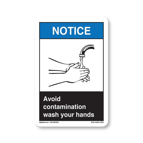 Signmission OSHA Sign, Avoid Contamination Wash Your Hands, Size: 18in X 24in Vinyl, 24" W, 18" L, Landscape OS-CL-D-1824-L-19973 - main