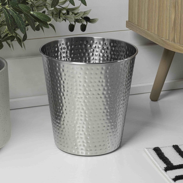 Happimess Axel Modern Minimalist Hammered Steel 2 Gal Waste Bin, Brushed Steel, 2PK HPM1110C-SET2 - main