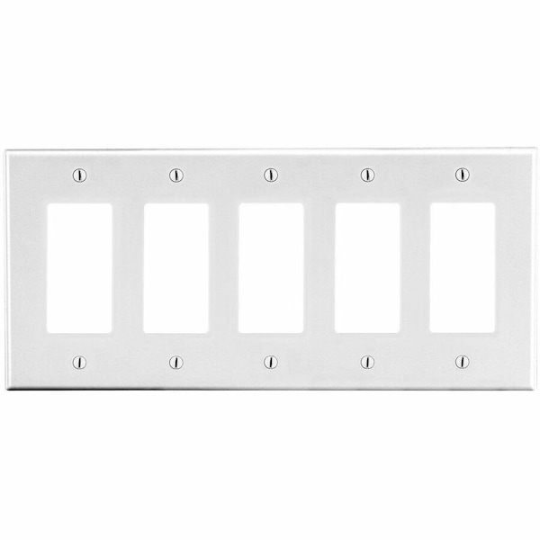 Hubbell Wiring Device-Kellems Rocker Wall Plate, Number of Gangs: 5 Plastic, Satin Finish, White P265W - main
