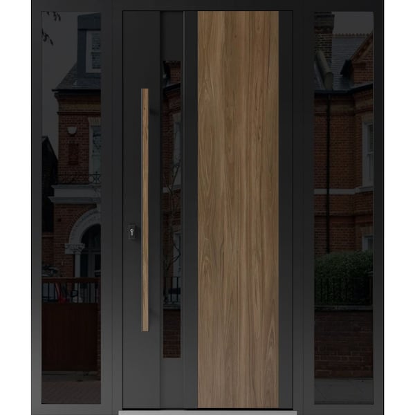Vdomdoors Steel Door Dekton 0163 Venezia Noce 2 Side Exterior Windows Sidelites/ Entry Door Painted W16+36+16 DEKTON0163EXD-VEN-W16+36+16xH80-RH-I - main