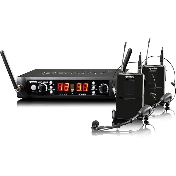 Gemini Dual 100-Channel UHF Wireless System Convertible headset/lavalier microphone with belt pack transmi UHF-4200HL - main
