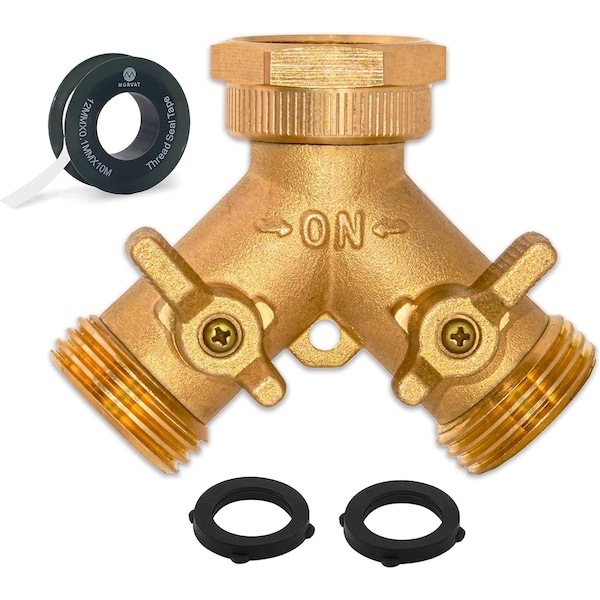 Morvat Heavy Duty Hexagonal Brass 2 Way Garden Hose Y Splitter MOR-BCONNECTOR-2-A - main