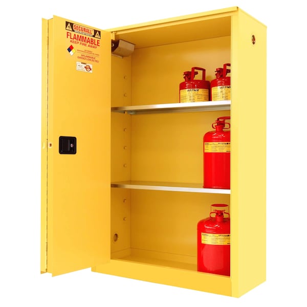 Securall Flammable Storage Cabinet, 45 Gallon, 2 Shelves, 43 in W x 65 in H x 18 in D, Yellow A245 - main