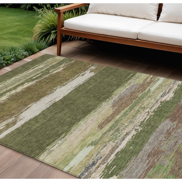 Homeroots 8' X 10' Olive Green Abstract Washable Indoor Outdoor Area Rug 608750 - main