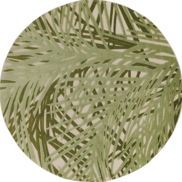 Homeroots 5' Ivory And Green Round Palm Leaf Indoor Outdoor Area Rug 548144 - main