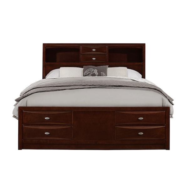 Homeroots Solid Wood Full Espresso Eight Drawers Bed 383804 - main