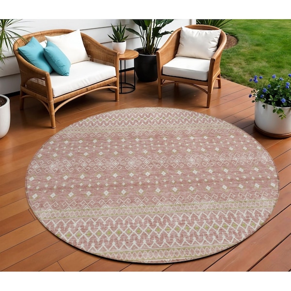 Homeroots 8' Blush Gold And Ivory Round Tribal Washable Indoor Outdoor Area Rug 582610 - main