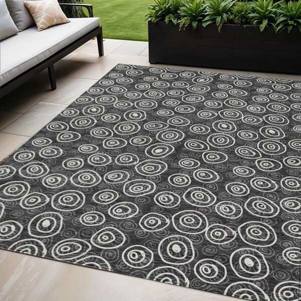 Homeroots 5' X 8' Black Gray And Ivory Geometric Washable Indoor Outdoor Area Rug 583325 - main