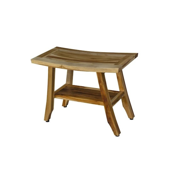 Homeroots 18" X 24" Natural Teak Rectangular Shower Bench With Shelf 376742 - main