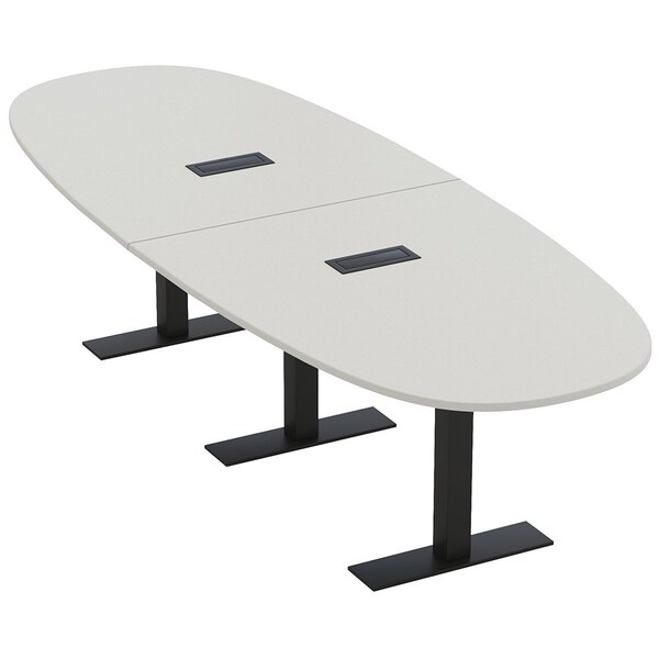 Skutchi Designs 12ft Conference Table With Power Unit | 12 Person Modular Boval Meeting Table | Harmony Series HAR-BOVL-48X144-T.BK-U779-EBLK - main