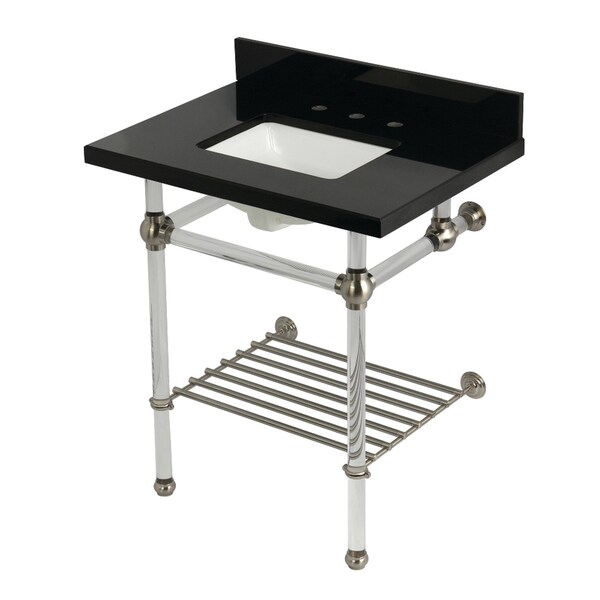 Kingston Brass 30-Inch Black Granite Console Sink with Acrylic Legs and Shelf, 8-Inch, 3-Hole KVPK30KASQB8 - main