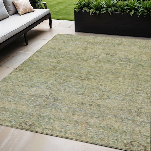 Homeroots 5' X 8' Green And Gold Oriental Washable Indoor Outdoor Area Rug 631126 - main