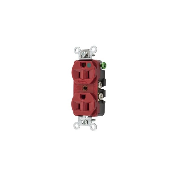 Hubbell Wiring Compact Hospital Grade Receptacle, 2-Pole 3-Wire, 15A 125V, 5-15R, Red, 2PK HBL8200HRED - main