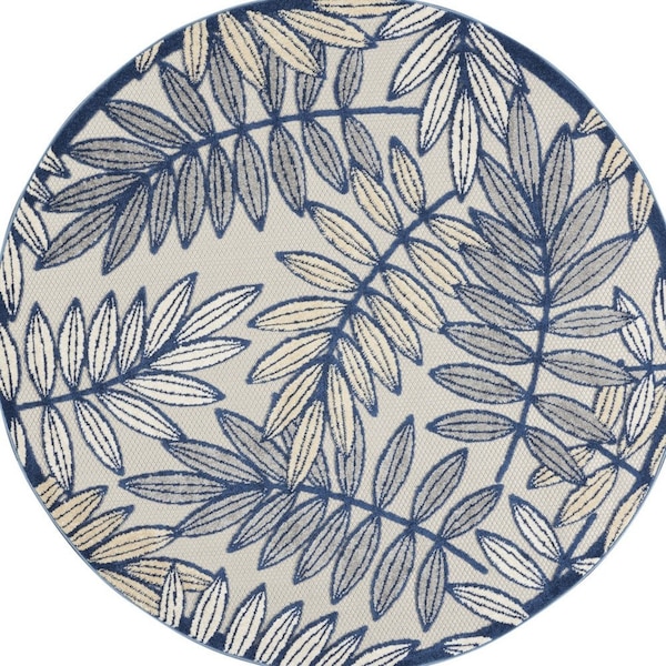 Homeroots 5' Navy Blue And Ivory Round Botanical Leaves Indoor Outdoor Area Rug 546653 - main